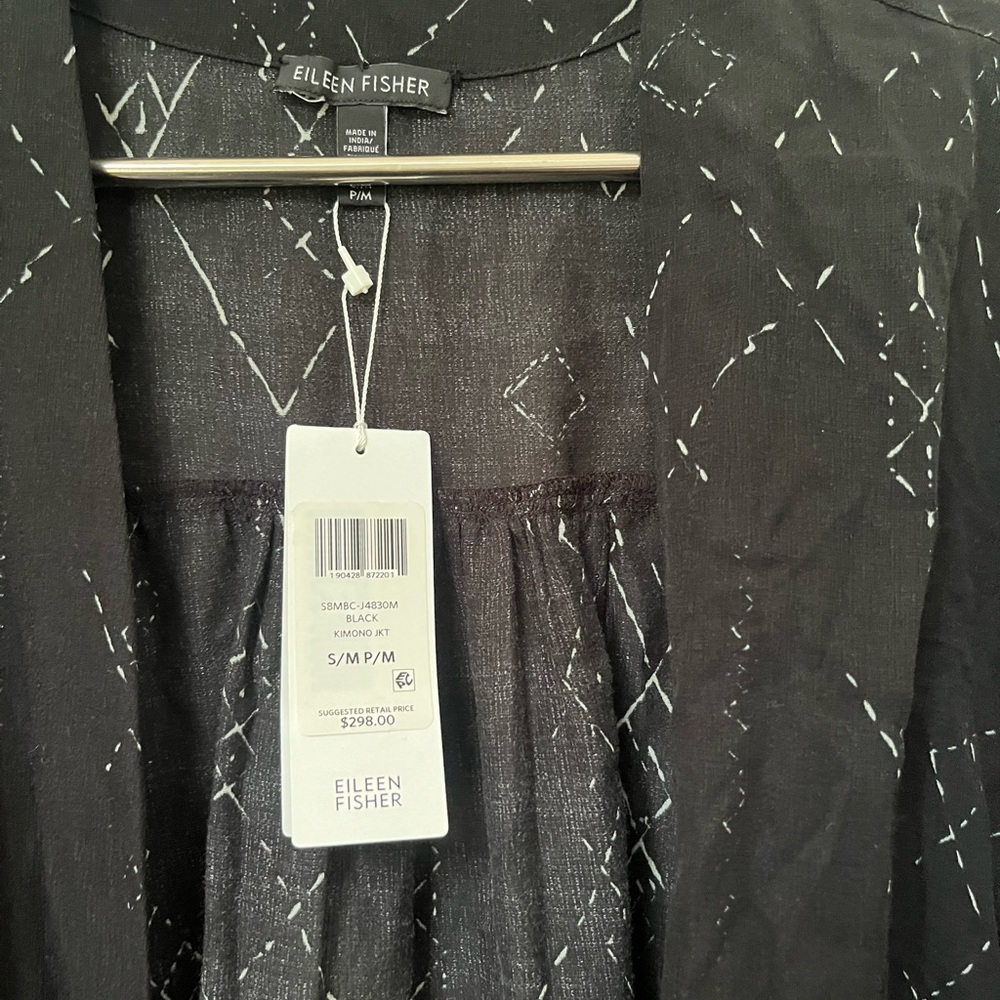 NWT EILEEN FISHER Marrakesh Printed Silk Tencel Long Kimono Jacket Top S/M/P/M - Picture 4 of 11